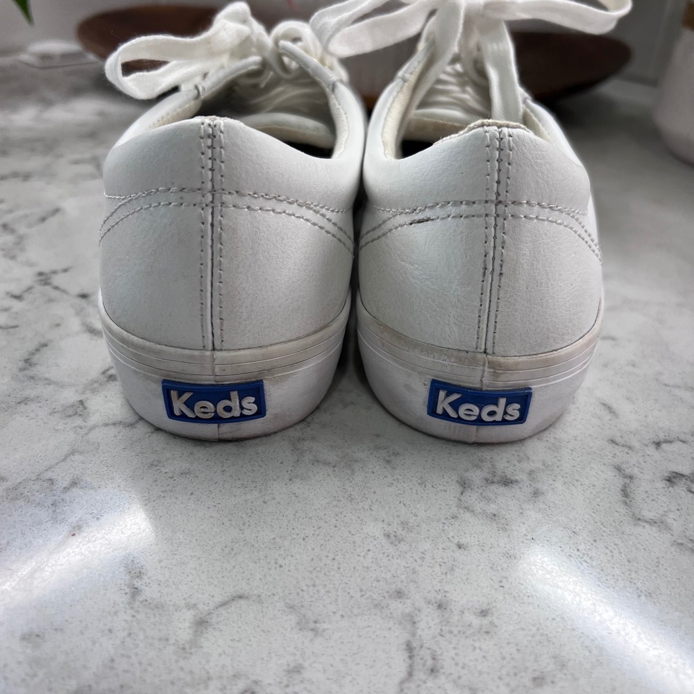 Keds Jump Kick White Leather Low Top Sneakers Gold Eyelets Womens 9.5 WH63681 - Picture 4 of 9